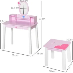 Homcom - Tocador Infantil con Taburete y Espejo* Muñecas