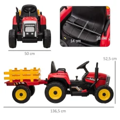 Homcom - Tractor elécrico Rojo* Vehículos De Batería O A Pedales