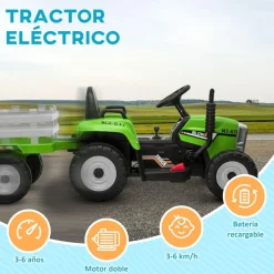 Homcom - Tractor elécrico Verde* Vehículos De Batería O A Pedales