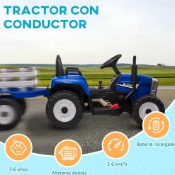 Homcom - Tractor eléctrico batería con remolque y mando a distancia* Vehículos De Batería O A Pedales