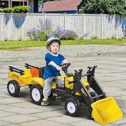 Homcom - Tractor excavadora a pedales con remolque amarillo* Vehículos De Batería O A Pedales