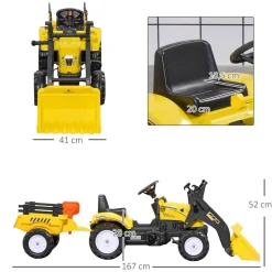 Homcom - Tractor excavadora a pedales con remolque amarillo* Vehículos De Batería O A Pedales