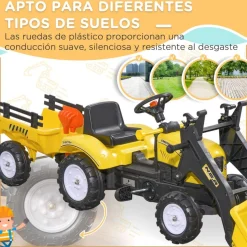 Homcom - Tractor excavadora a pedales con remolque amarillo* Vehículos De Batería O A Pedales