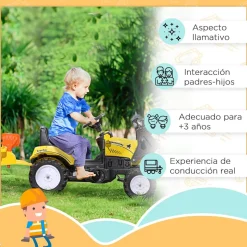 Homcom - Tractor excavadora a pedales con remolque amarillo* Vehículos De Batería O A Pedales