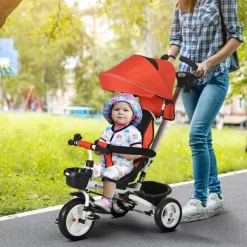 Homcom - Triciclo Evolutivo con capota Reflectante - Rojo