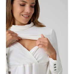 Prenatal Jersey de lactancia blanco de cuello alto