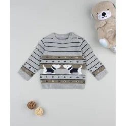 Prenatal Jersey tricot bebé gris y marrón con perritos bordados* Niño·Bebé Niño 3-36 Meses|Bebé Niño 3-36 Meses·Jerséis Y Cardigans