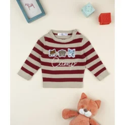 Prenatal Jersey tricot niño rayas beige y burdeos