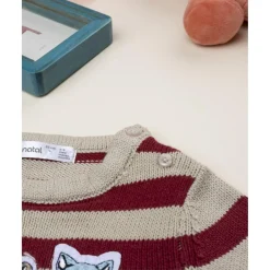 Prenatal Jersey tricot niño rayas beige y burdeos