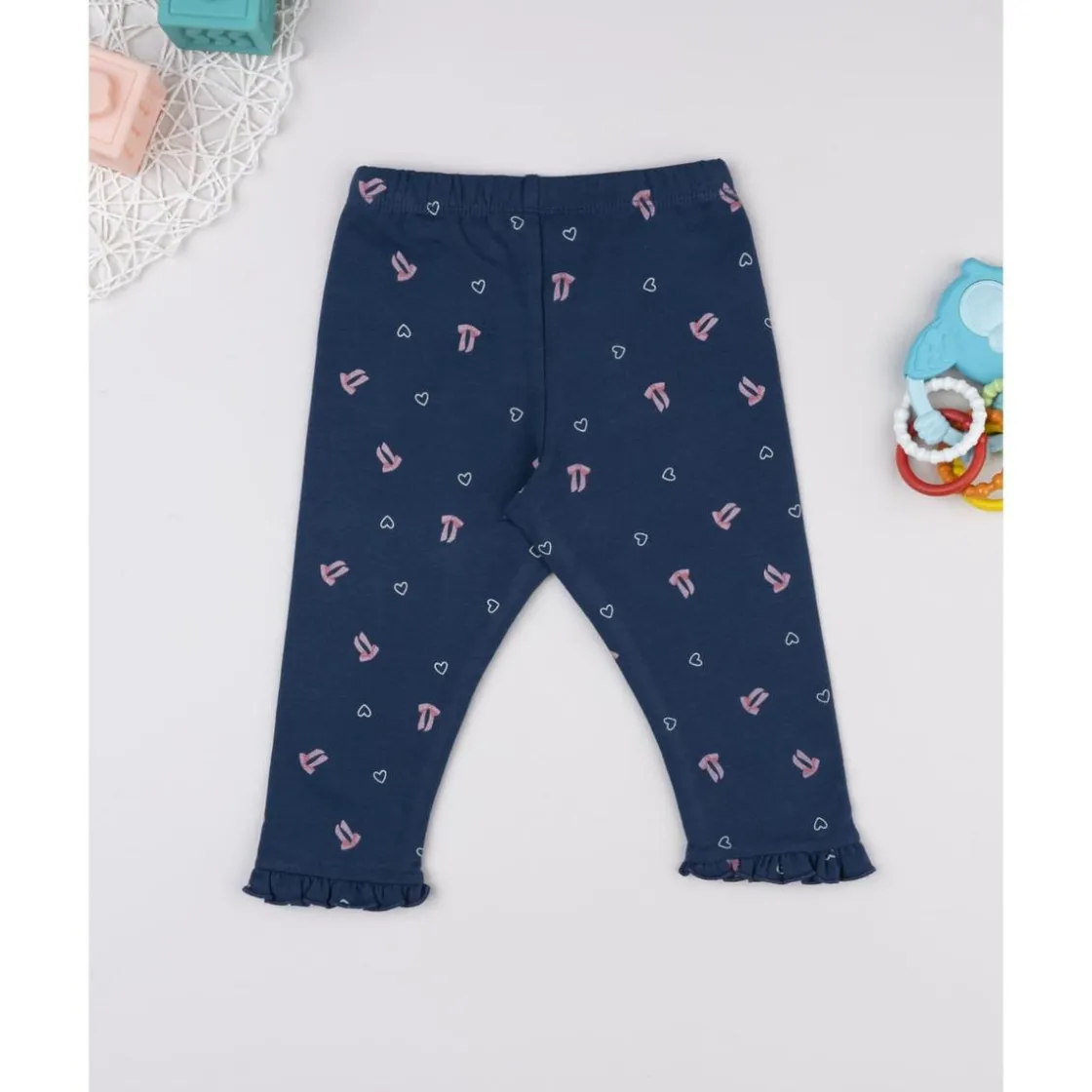 Prenatal Leggings azules con lazos y corazones para niña
