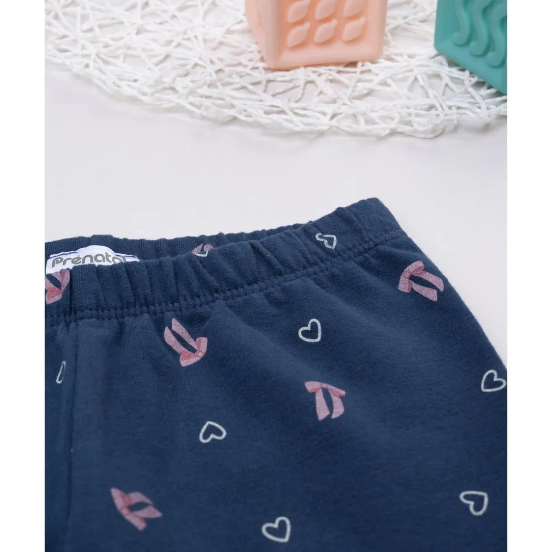 Prenatal Leggings azules con lazos y corazones para niña