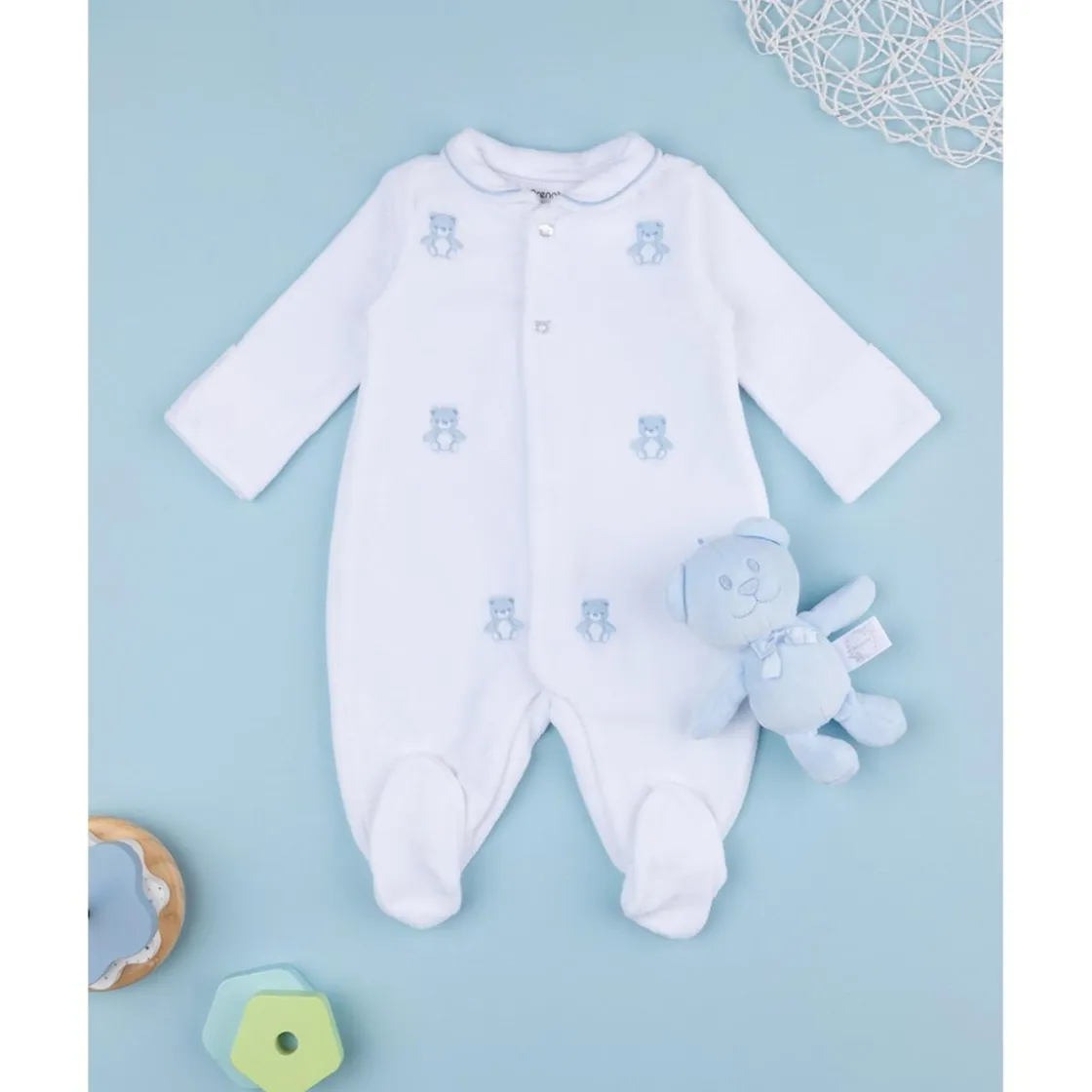 Prenatal Mameluco de bebé blanco con osito de regalo