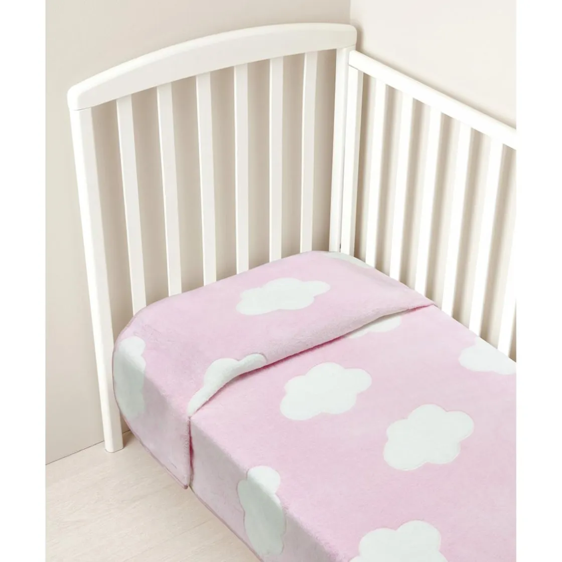 Prenatal Manta para cama de peluche sintético rosa con nubes