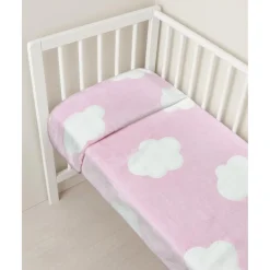 Prenatal Manta para cuna de peluche sintético rosa con nubes
