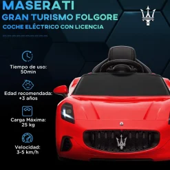 AIYAPLAY Maserati Gran Turismo Folgore eléctrico Rojo* Vehículos De Batería O A Pedales