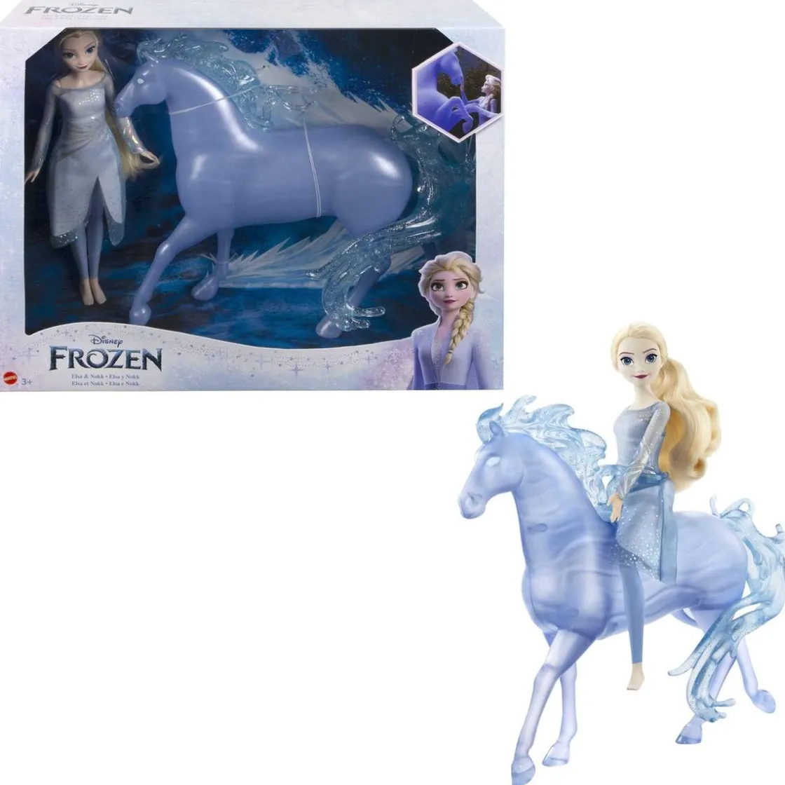 MATTEL - Frozen - Muñeca rubia con vestido y caballo Nokk de Frozen 2 ㅤ* Muñecas