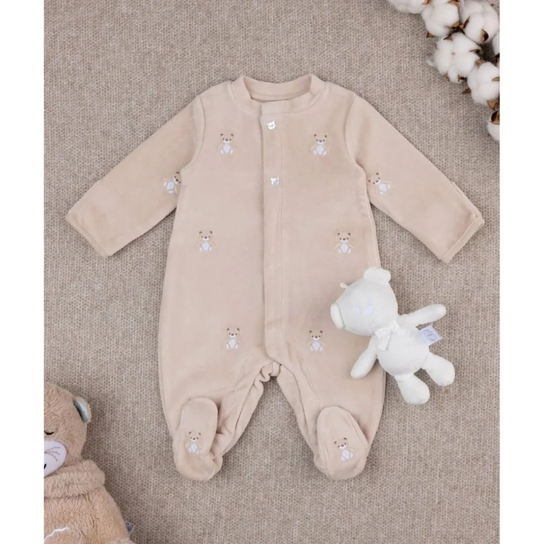 Prenatal Mono de bebé beige con osito de regalo