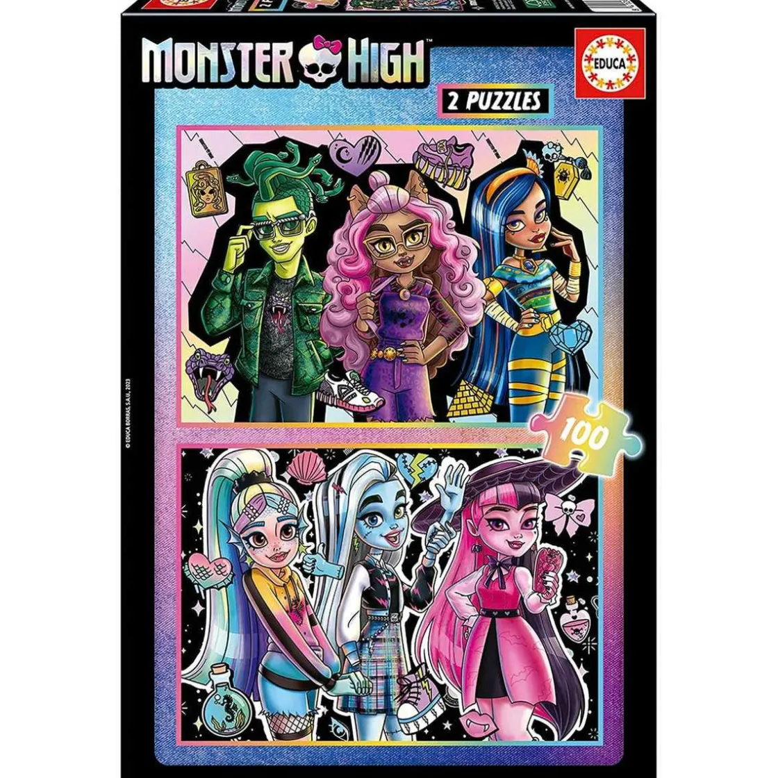 EDUCA BORRAS Monster High - Set de 2 puzzles infantiles de 100 piezas con imágenes de Monster High