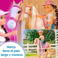 NANCY - Muñeca articulada con caballo y accesorios de cuidado ㅤ