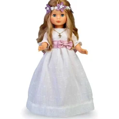 NANCY - Muñeca de colección para Primera Comunión con vestido blanco y corona de flores, rubia, Reedición 2023