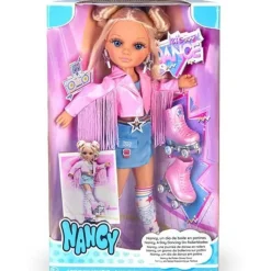 NANCY - Muñeca patinadora con accesorios y chaqueta rosa, para niños y niñas* Muñecas