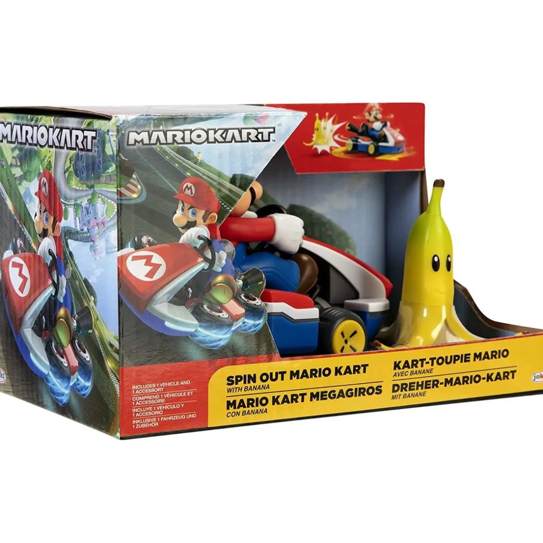 NINTENDO - Super Mario - Vehículo acrobático de Super Mario Kart con plátano y giros 360º ㅤ