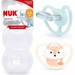 NUK - Pack 2 chupetes Space silicona 0-6 meses Zorro/Arcoíris