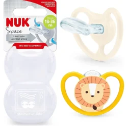 NUK - Pack 2 chupetes Space silicona 18-36 meses León/Sol
