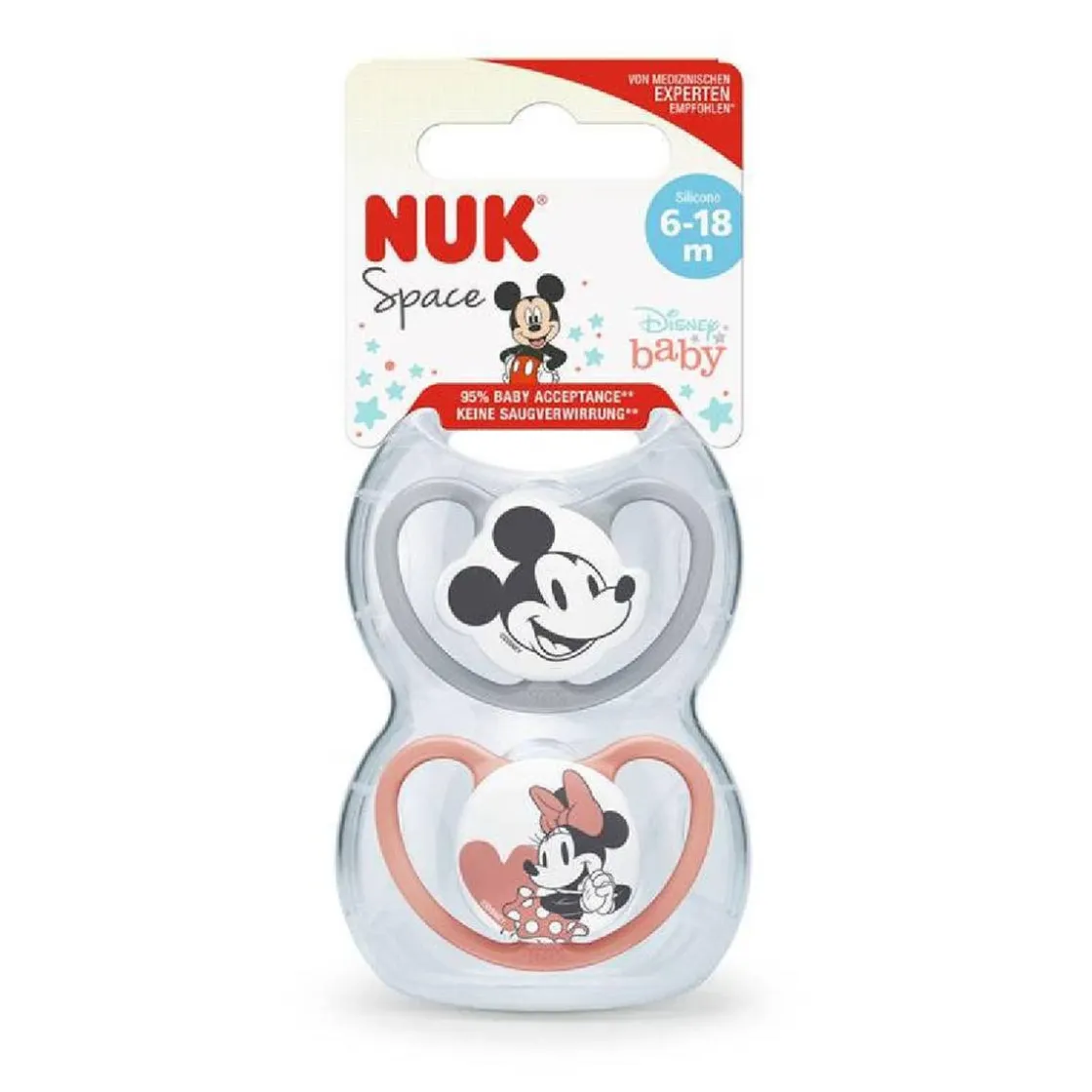 NUK - Pack 2 chupetes Space silicona Minnie 6-18 meses* Biberones Y Chupetes·Chupetes