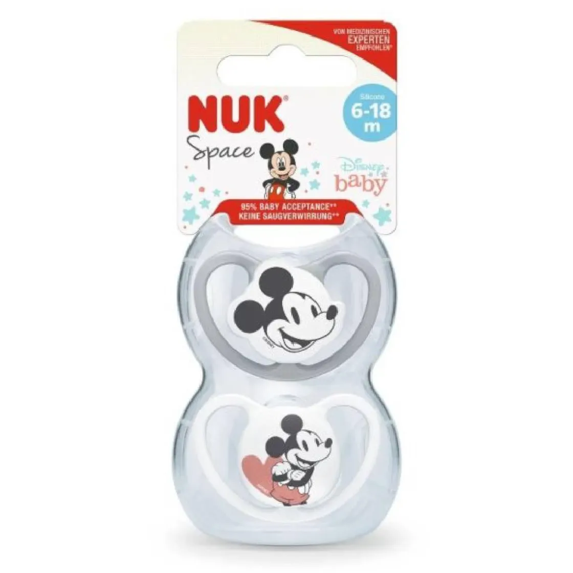 NUK - Pack 2 chupetes Space silicona Mickey 6-18 meses* Biberones Y Chupetes·Chupetes