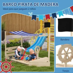 Homcom Outsunny - Arenero de madera Barco pirata