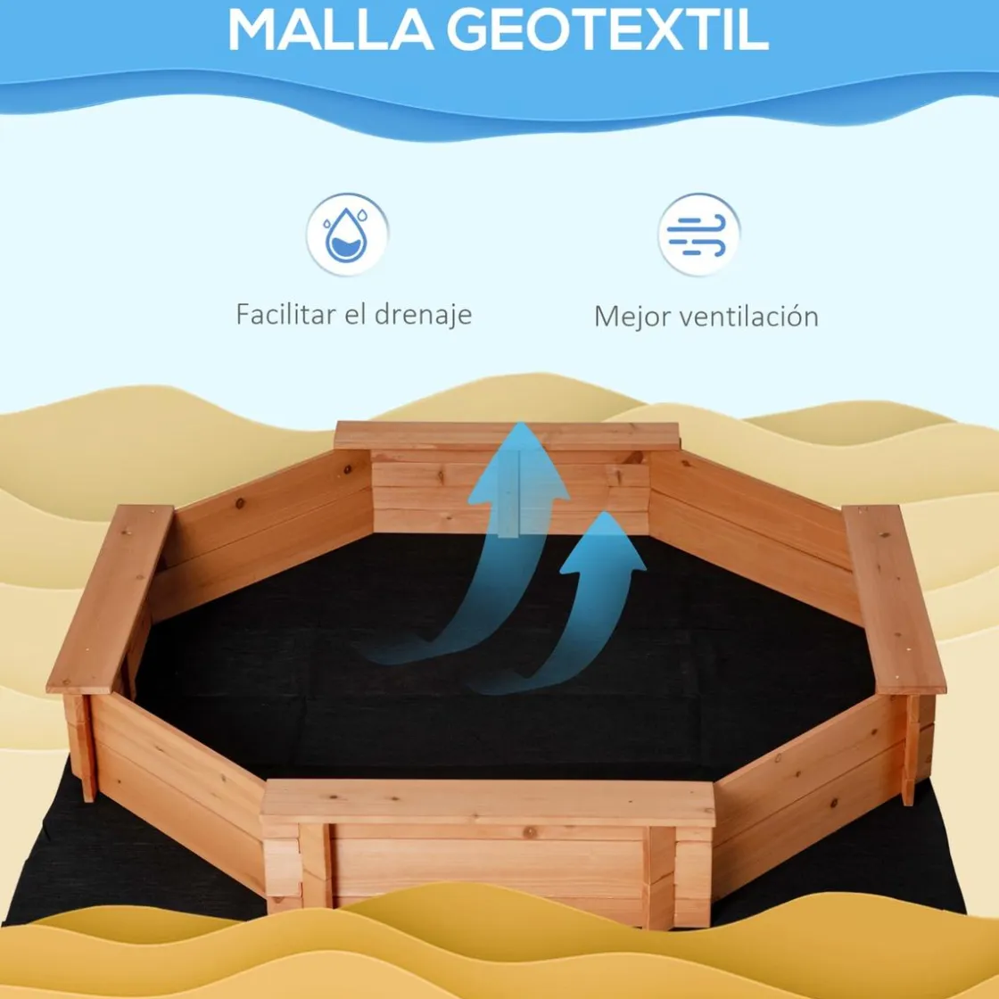 Outsunny - Arenero de Madera para Niños