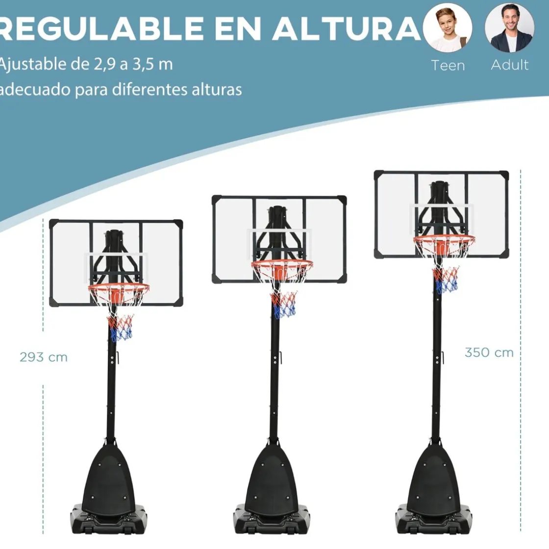 SPORTNOW Outsunny - Canasta baloncesta regulable con base