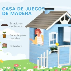 Outsunny - Casa de madera infantil Azul
