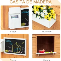 OUTSUNNY - Casita de jardín de madera con banco y macetero