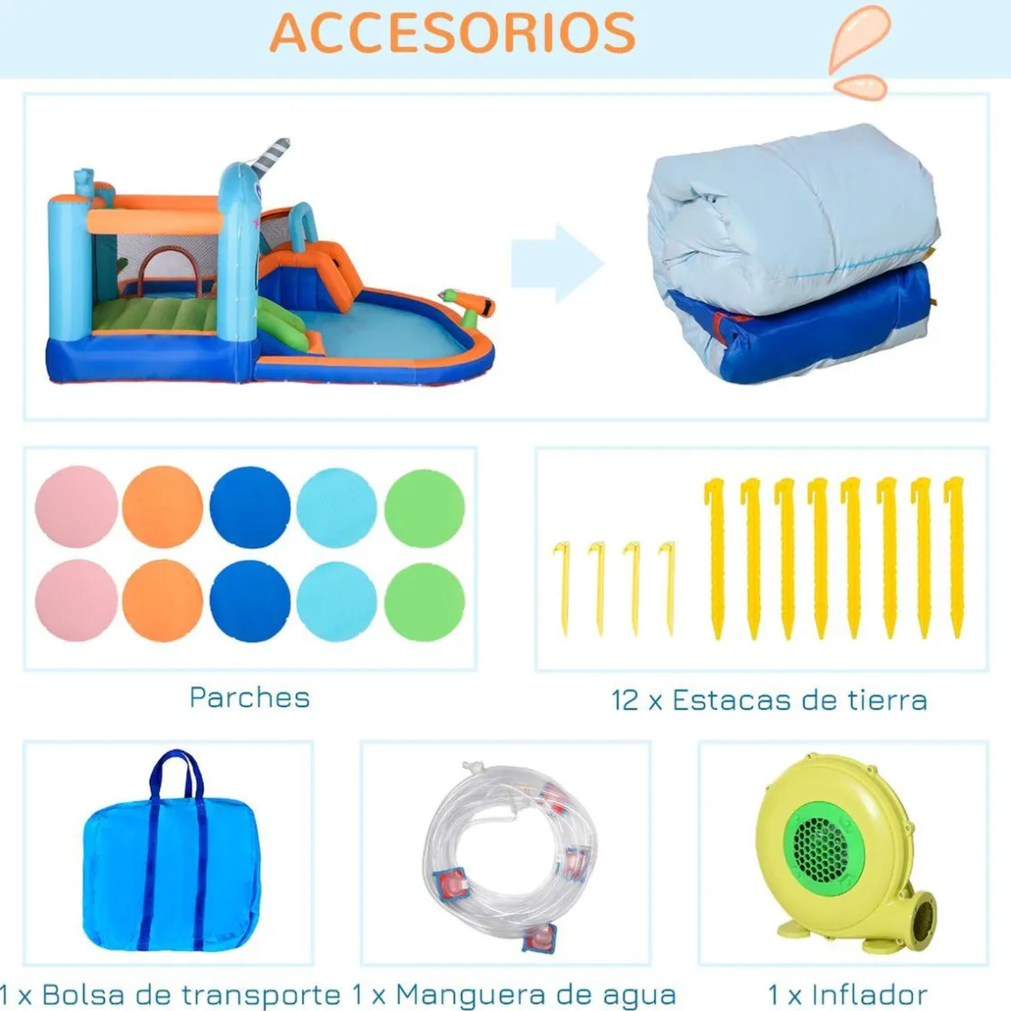 Outsunny - Castillo hinchable 5 en 1 unicornio* Castillos Hinchables
