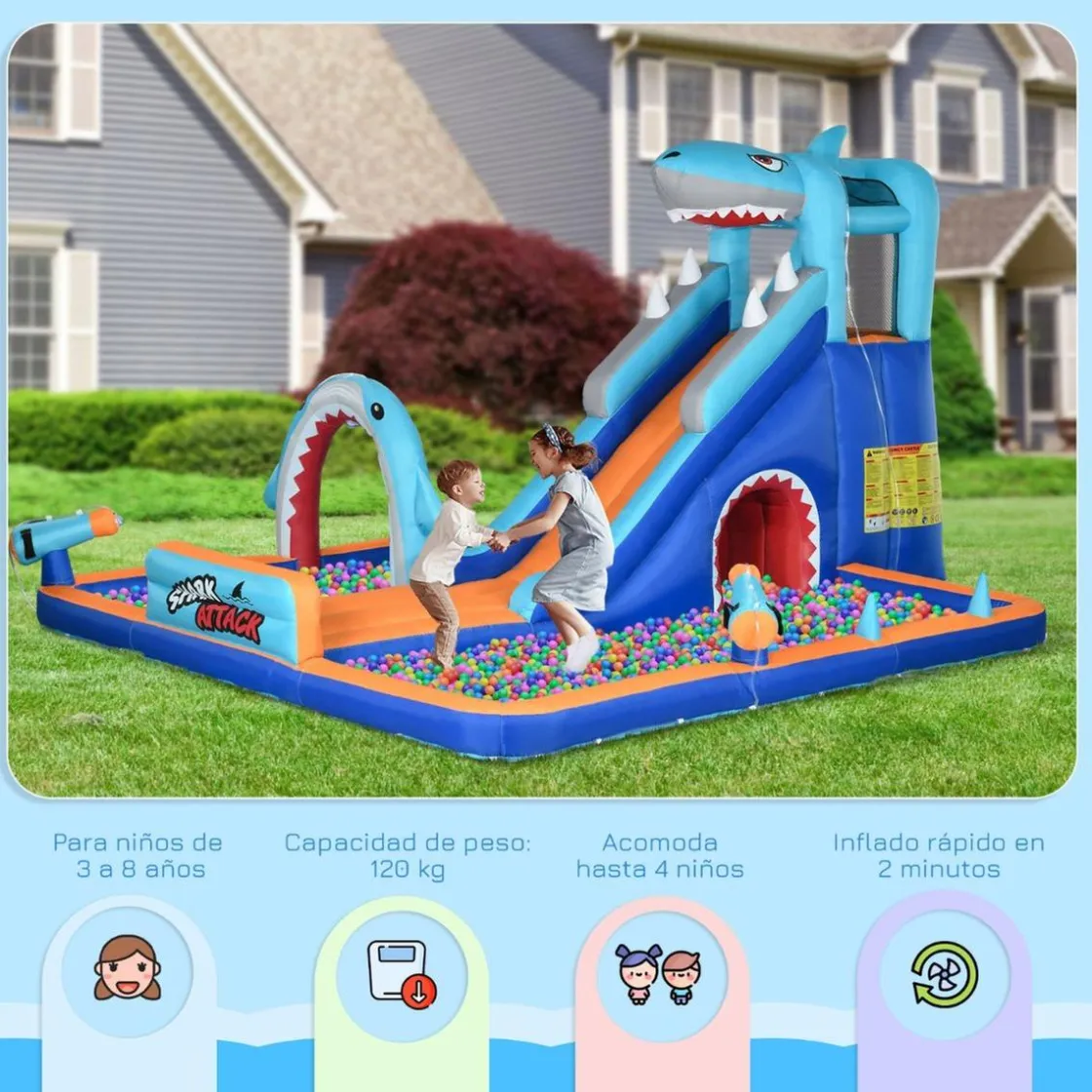 Outsunny - Castillo hinchable Tiburón* Castillos Hinchables