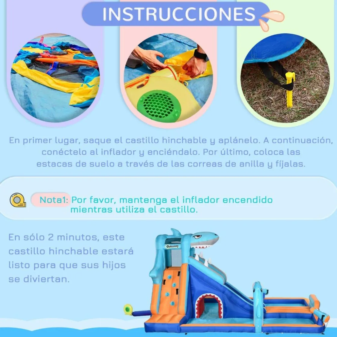 Outsunny - Castillo hinchable Tiburón* Castillos Hinchables