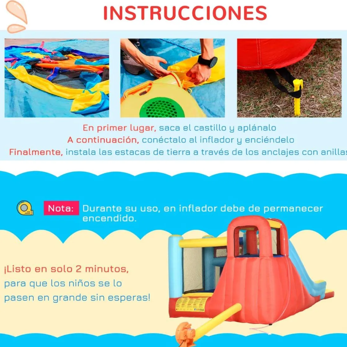 Outsunny - Castillo hinchable con inflador* Castillos Hinchables