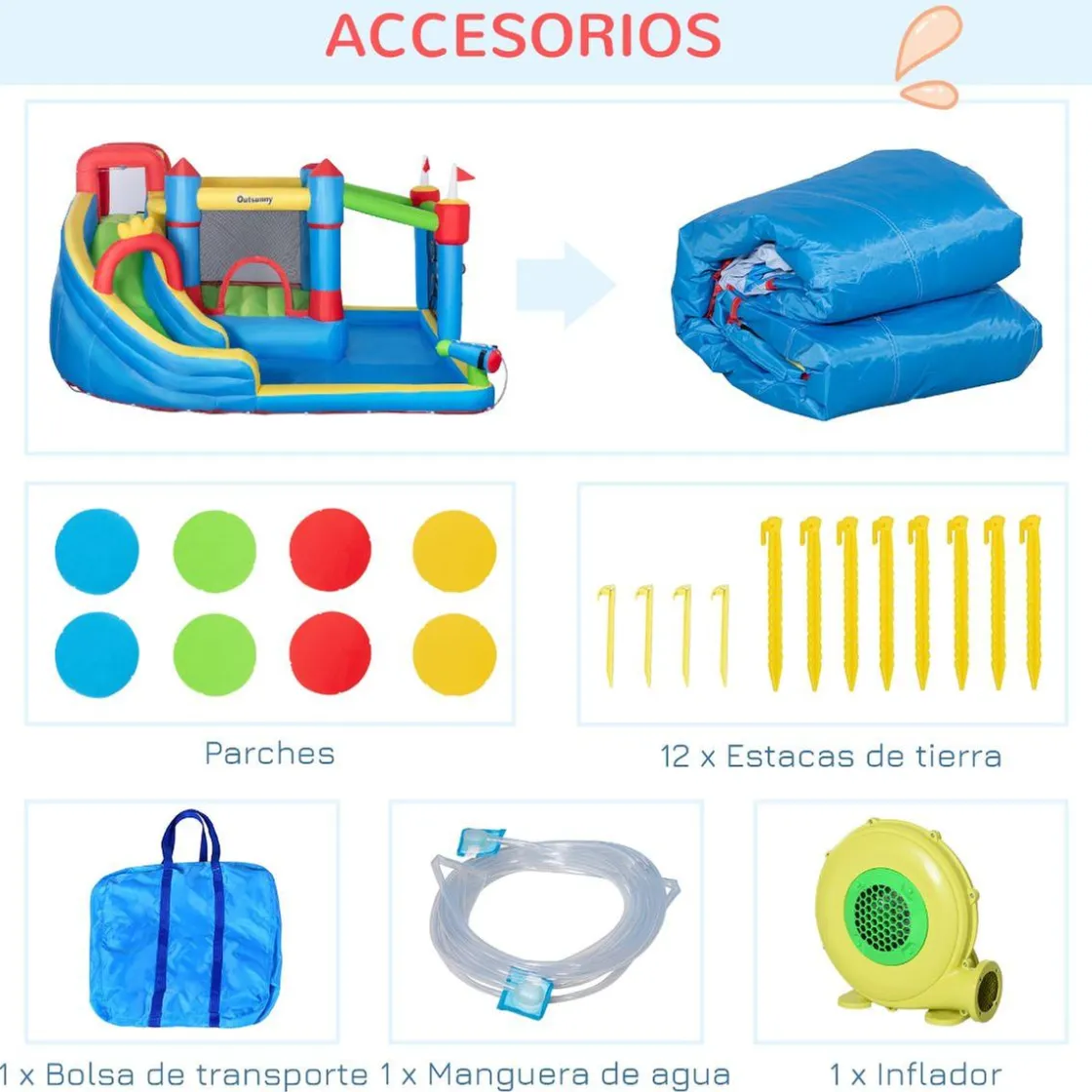 Outsunny - Castillo hinchable 6 en 1 con tobogán* Castillos Hinchables