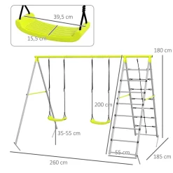 Outsunny - Conjunto 4 en 1 Columpios con Escalador