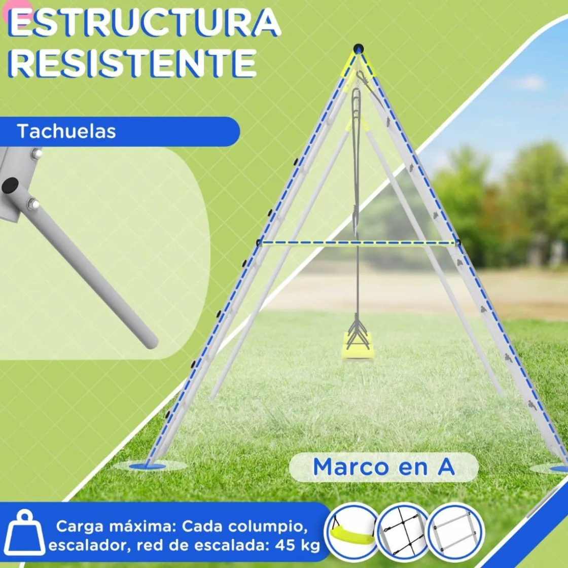 Outsunny - Conjunto 4 en 1 Columpios con Escalador