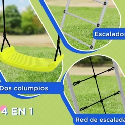 Outsunny - Conjunto 4 en 1 Columpios con Escalador