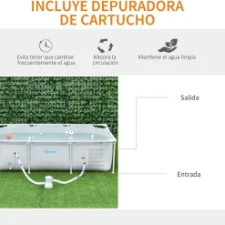 Outsunny - Piscina desmontable tubular gris 2.000 l con depuradora