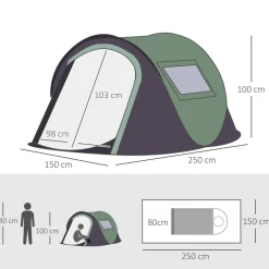 Outsunny - Tienda de campaña Pop Up 250x150x100 cm Verde