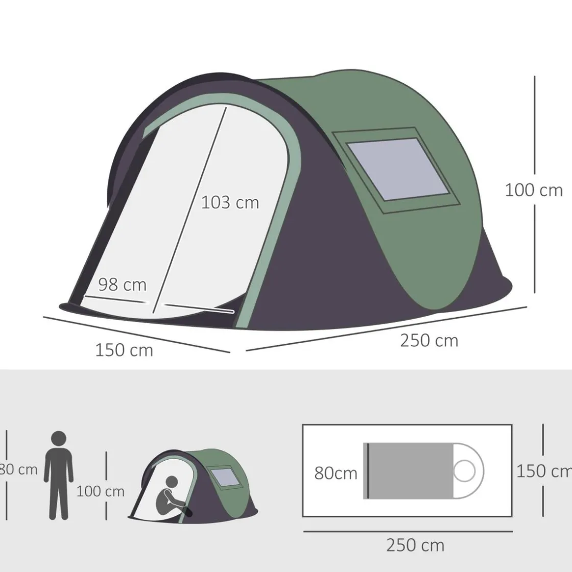 Outsunny - Tienda de campaña Pop Up 250x150x100 cm Verde