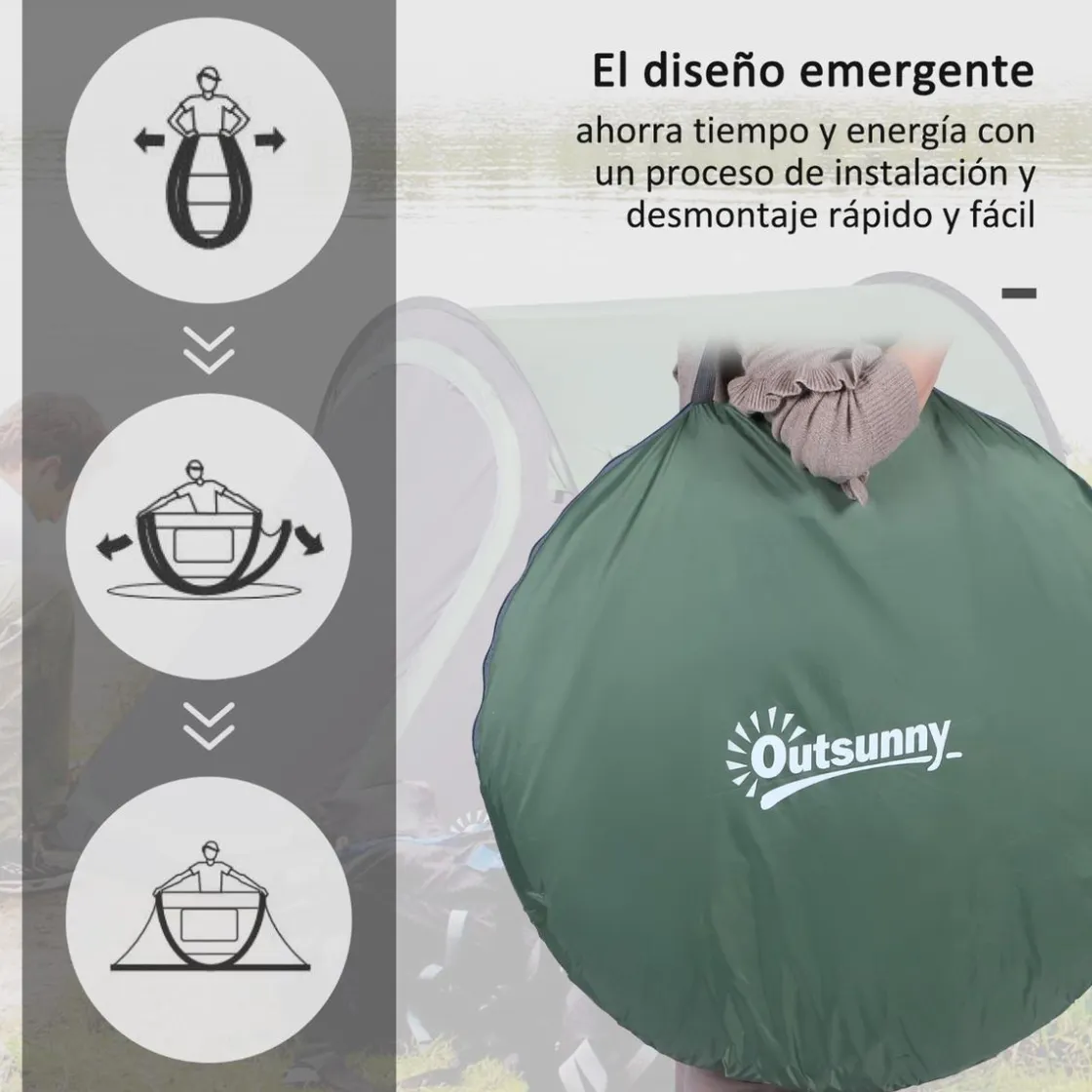 Outsunny - Tienda de campaña Pop Up 250x150x100 cm Verde