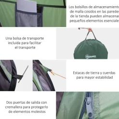Outsunny - Tienda de campaña Pop Up 250x150x100 cm Verde
