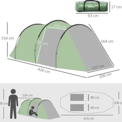 Outsunny - Tienda de campaña familiar 426x206x154 cm Verde* Juguetes De Verano