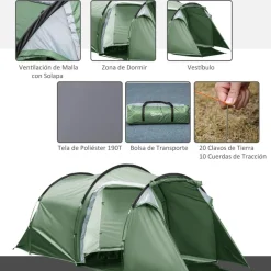 Outsunny - Tienda de campaña familiar 426x206x154 cm Verde* Juguetes De Verano
